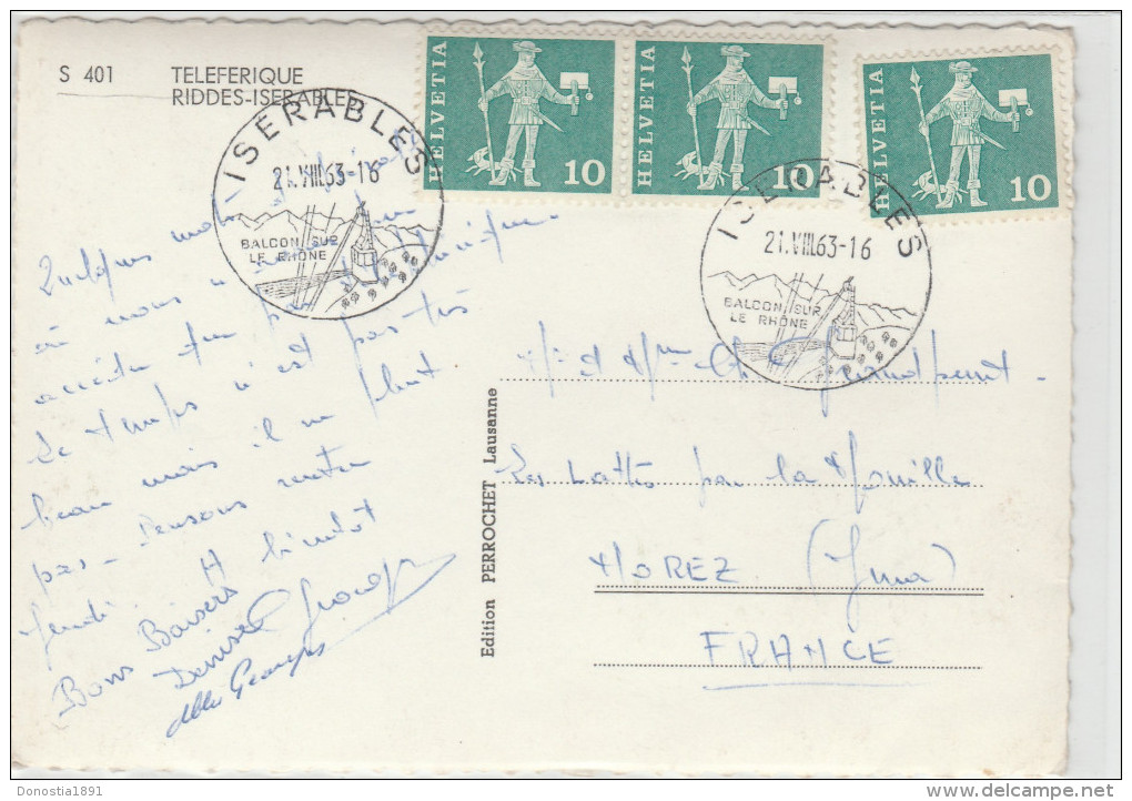 TELEFERIQUE  RIDDES-ISERABLES  105x150 Dentelée , Glaçée . Timbrée 1963 - Isérables