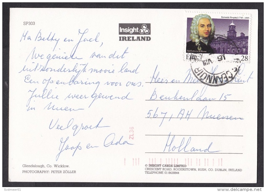 Ireland: Picture Postcard To Netherlands, 1995, 1 Stamp, History, Hospital, Health (traces Of Use) - Brieven En Documenten