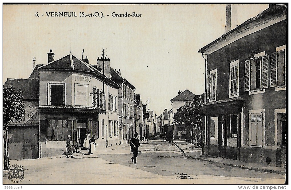 CARTE POSTALE ORIGINALE ANCIENNE : VERNEUIL SUR SEINE ; GRANDE RUE ; ANIMEE ; YVELINES (78) - Verneuil Sur Seine