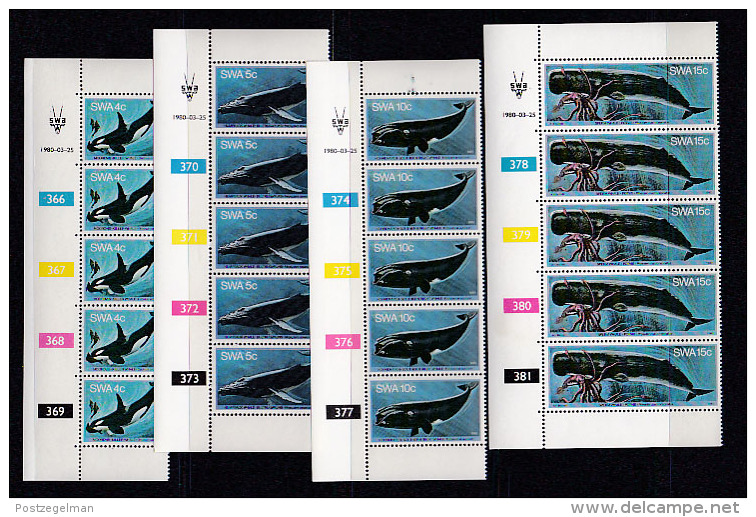 SOUTH WEST AFRICA, 1980, MNH Control Strips, Whales M 466-471 - Zuidwest-Afrika (1923-1990)