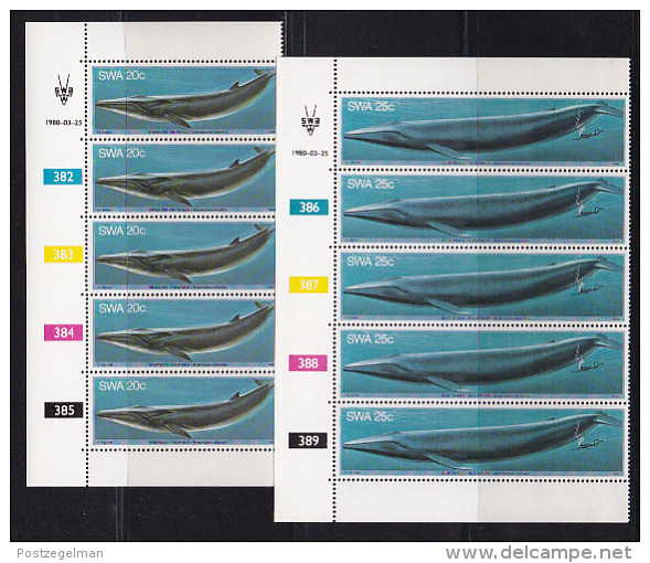 SOUTH WEST AFRICA, 1980, MNH Control Strips, Whales M 466-471 - South West Africa (1923-1990)