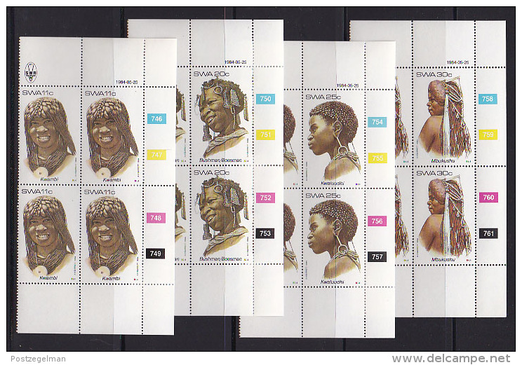 SOUTH WEST AFRICA, 1984, MNH Control Blocks, Hair Dressing, M 554-557 - South West Africa (1923-1990)