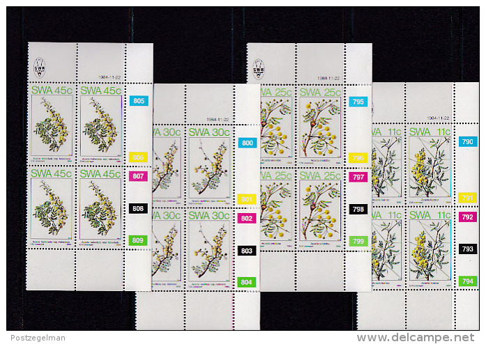 SOUTH WEST AFRICA, 1984, MNH Control Blocks, Spring Flora, M 562-565 - South West Africa (1923-1990)