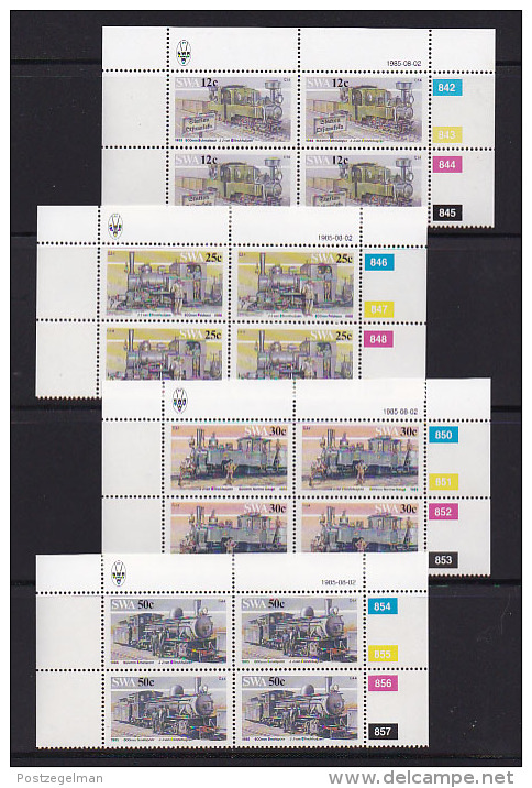 SOUTH WEST AFRICA, 1985, MNH Control Blocks, Locomotives, M 575-578 - South West Africa (1923-1990)