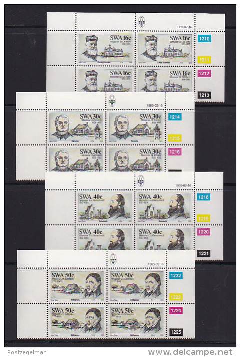 SOUTH WEST AFRICA, 1989, MNH Control Blocks, Missionares, M 633-636 - South West Africa (1923-1990)