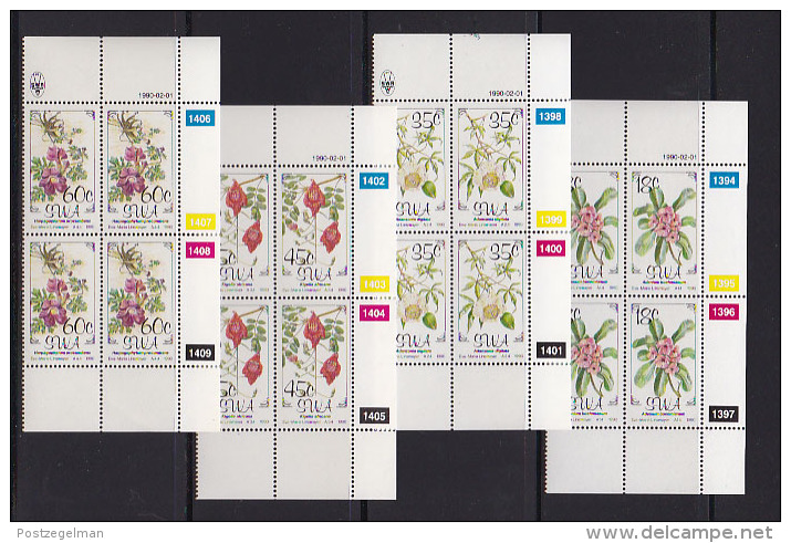 SOUTH WEST AFRICA, 1990, MNH Control Blocks, Flowers, M 664-667 - South West Africa (1923-1990)