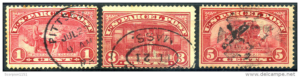 UNITED STATES 1913 - Parcel Post Stamps Scott #Q1, Q3, Q5 - Used - Reisgoedzegels