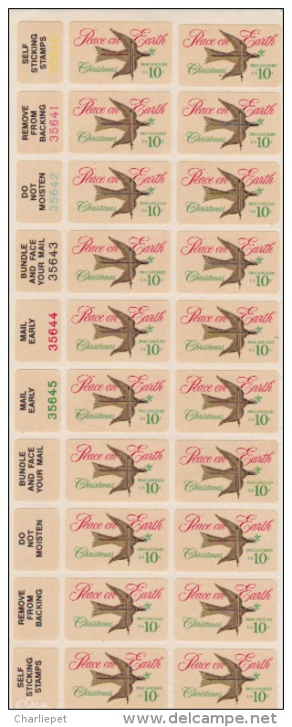 Complete Plate Strip Of 20 Scott # 1552a 10¢ Christmas Issue Peace On Earth"MNH Catalogue $4.50 - Plate Blocks & Sheetlets