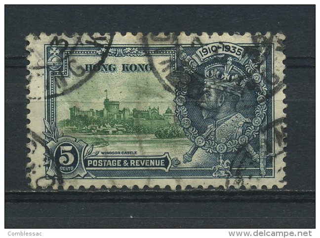 HONG  KONG   1935   Silver  Wedding   5c  Green  And  Indigo  ( Heavy Postmark )     USED - Oblitérés