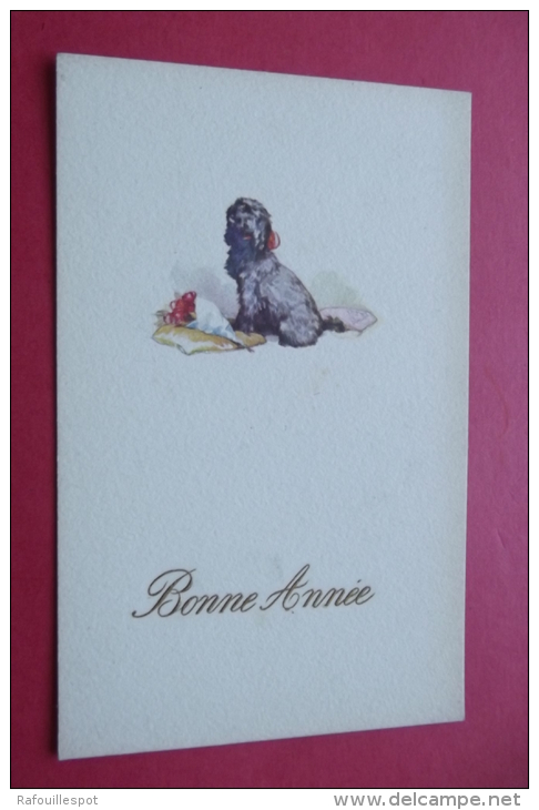 Cp    Bonne Annee Caniche + Bouquet - Mauzan, L.A.