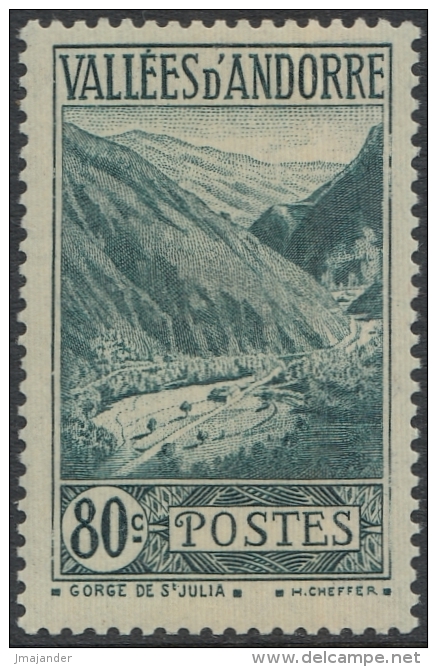 French Andorra 1941 Definitive: Gorge De St. Julia 80c. Mi 77 MNH - Ungebraucht
