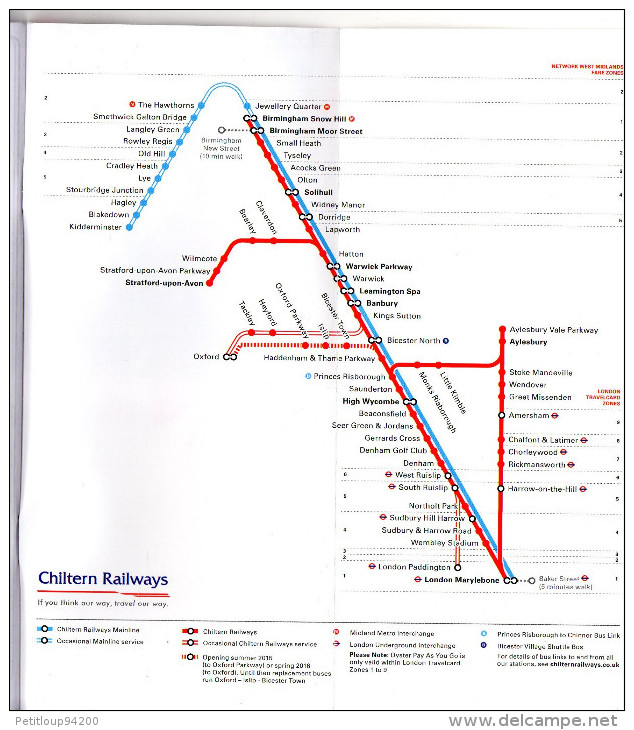 PLAN /HORAIRES DE RESEAUX  CHILTERN RAILWAYS   Royaume-Uni - Europa