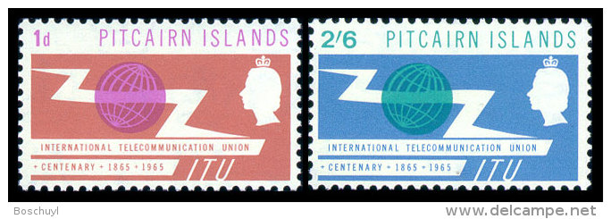 Pitcairn Islands, 1965, Centenary Of The International Telecommunication Union, ITU, Michel #52-3, Scott #52-3, MNH, ... - Pitcairn