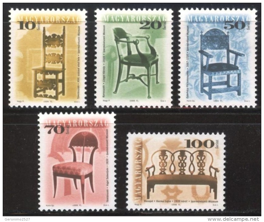 HUNGARY 1999 CULTURE Wooden Art Chairs Sofa ANTIQUE FURNITURE - Fine Set MNH - Nuevos