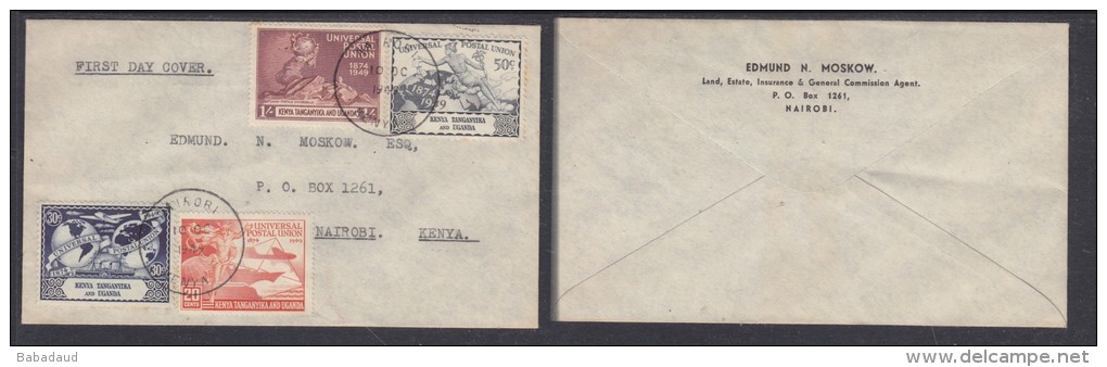 Kenya Uganda Tanganyika, 1949 UPU, NAIROBI 10 OC 1949 C.d.s., Private, Plain First Day Cover - Kenya, Uganda & Tanganyika