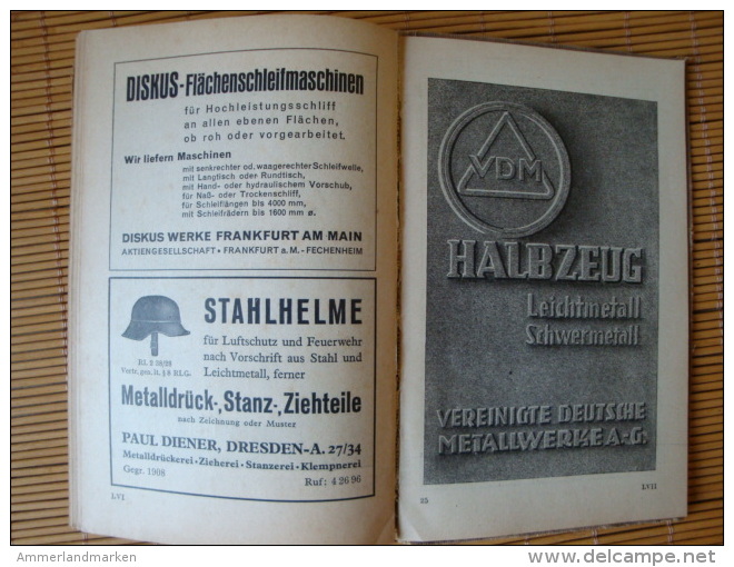 1941 Kalender des Deutschen Metall Arbeiters, Verlag DAF, Berlin, 328 Seiten + 71 Seiten alte Werbung, Fahrrad, Auto usw