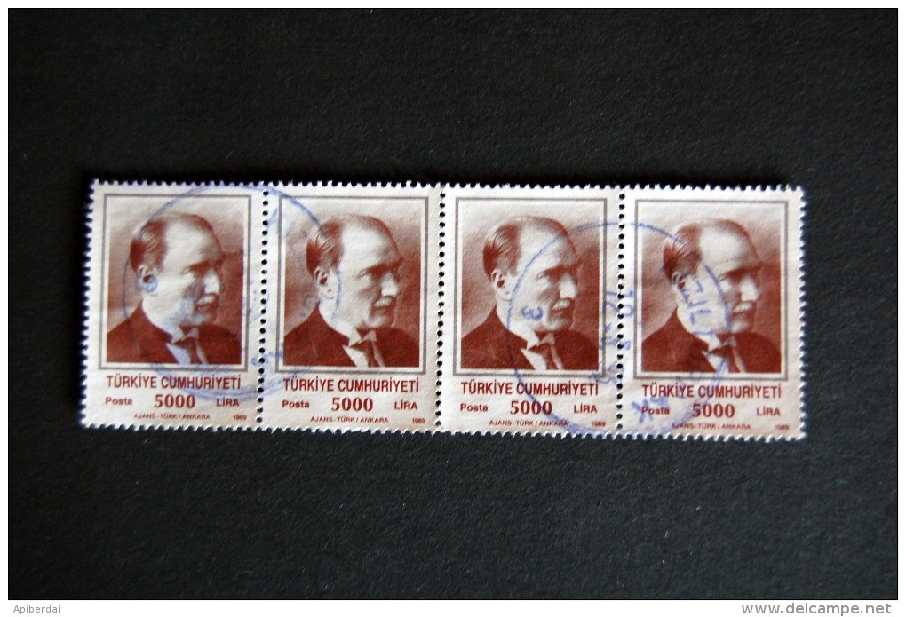 Turkey - 1989 Ataturk 5000.L - Strip Of 4 - Oblitérés