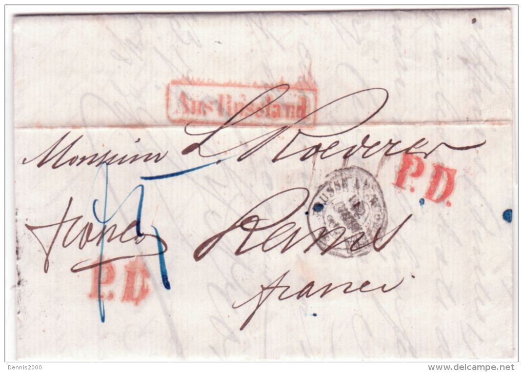 1860-lettre De St Petersbourg  " Franco " Manuscrit + P D Rouge X 2  + Aus Russland Encadrée Rouge - Lettres & Documents