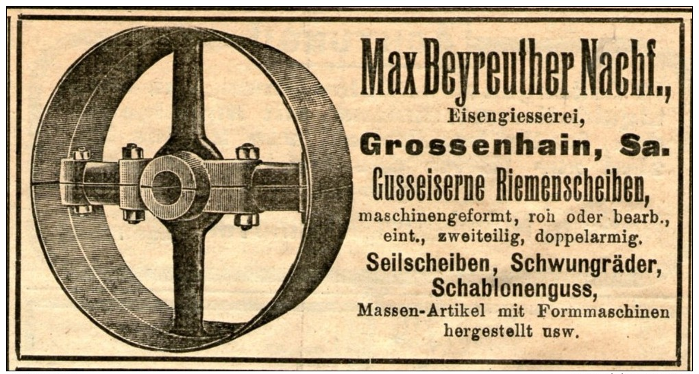 Original-Werbung/ Anzeige 1908 - EISENGIESSEREI MAX BEYREUTHER / GROSSENHAIN - Ca. 95 X 50 Mm - Advertising