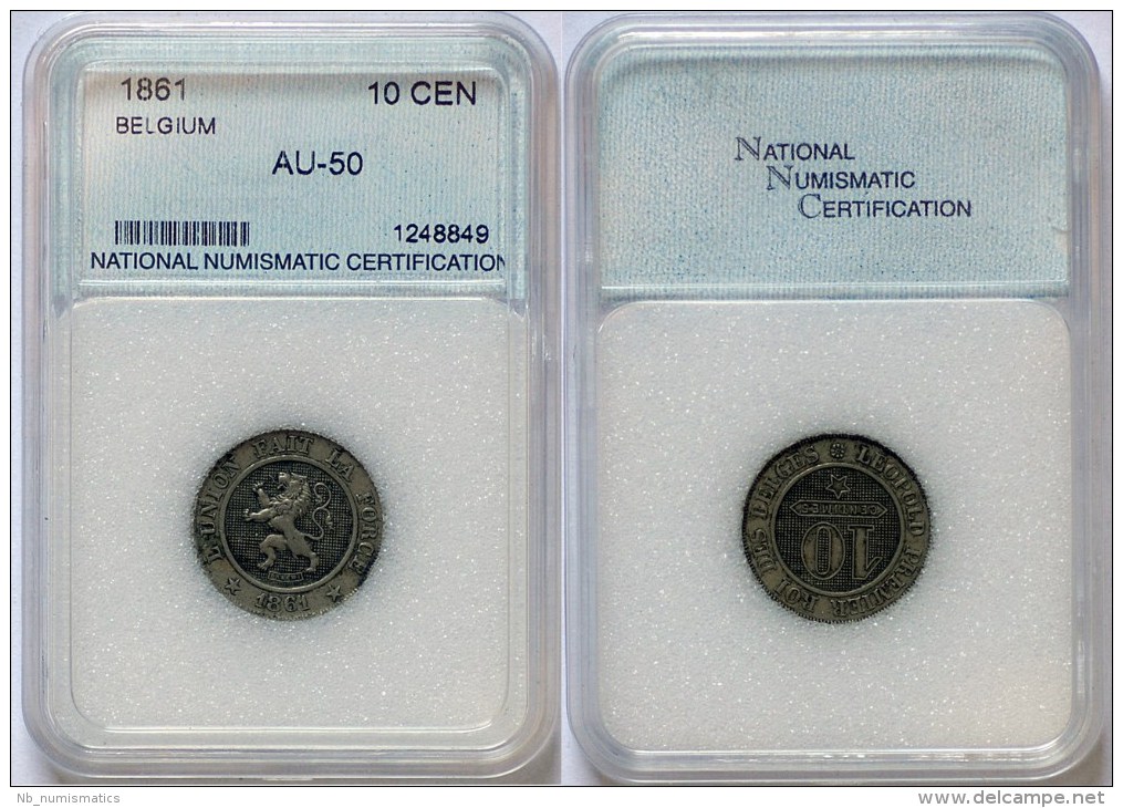 Belgium Leopold I 10 Cent 1861 -NNC AU-50 - 10 Centimes