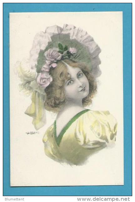 CPA Art Nouveau Série Rosée Du Mai - Portrait Jeune Femme Chapeau Roses Ill. W. BRAUN - Braun, W.