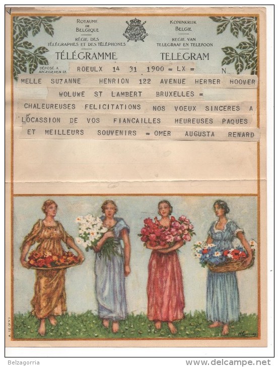 ROYAUME DE BELGIQUE - SUPERBE TELEGRAMME, Déposé à  ROEULX  Pour  BRUXELLES, 13 IV 1947, Cachet Au Verso,Voir SCAN - Télégrammes