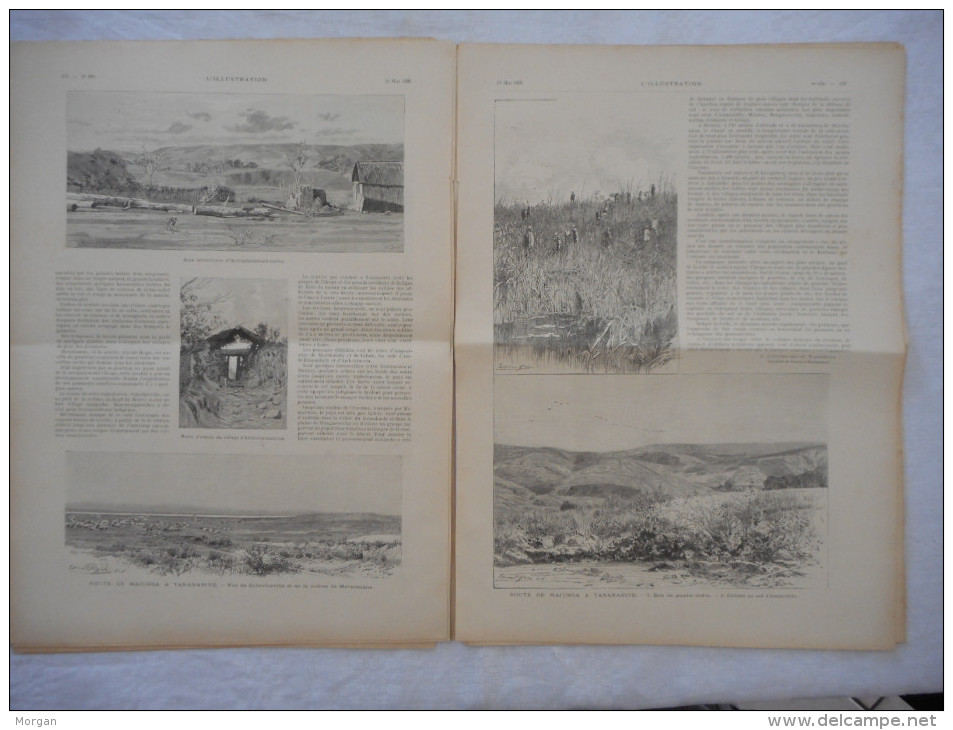 MADAGASCAR, RARE, 1895,  SUPERBE REPORTAGE Illustré de GRAVURES, REUNION DE LA SERIE D'ARTICLES, EXPEDITION, TANANARIVE