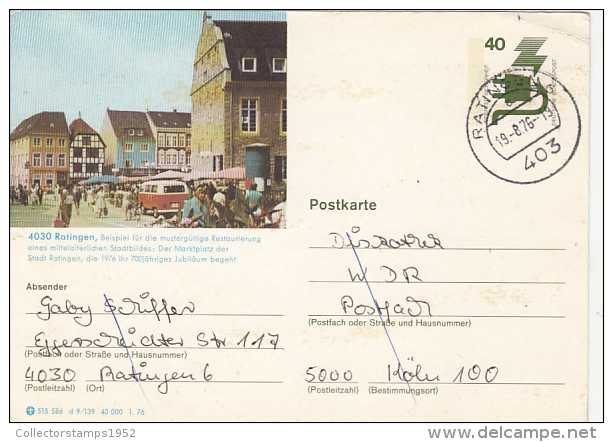 25356- RATINGEN MARKET SQUARE, POSTCARD STATIONERY, 1976, GERMANY - Cartes Postales Illustrées - Oblitérées