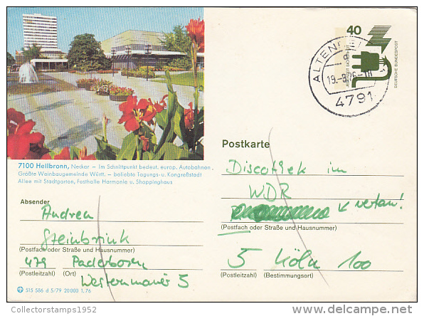 25358- HEILBRONN GARDEN, POSTCARD STATIONERY, 1976, GERMANY - Cartes Postales Illustrées - Oblitérées