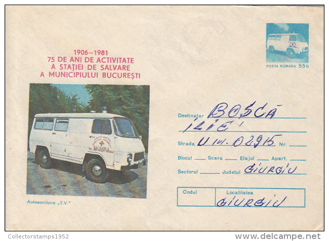 25422- FIRST AID, AMBULANCE SERVICE, COVER STATIONERY, 1981, ROMANIA - First Aid