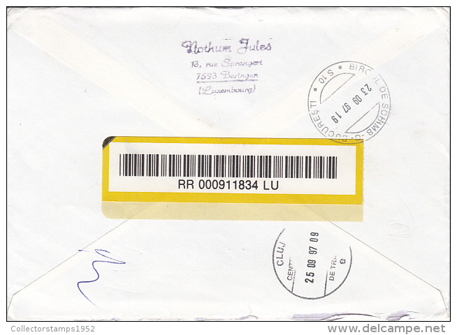 25489- DUKE JEAN AND DUCHESS JOSEPHINE CHARLOTTE, BETRANGE HOUSE, STAMPS ON REGISTERED COVER, 1997, LUXEMBOURG - Lettres & Documents