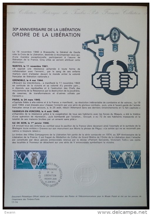 COLLECTION HISTORIQUE - YT N°1797 - ORDRE DE LA LIBERATION - 1974 - 1970-1979
