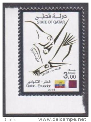 QATAR 2014 - Joint Issue With Ecuador, Gold Foil With Silver Border Stamp, Birds, MNH - Joint Issues