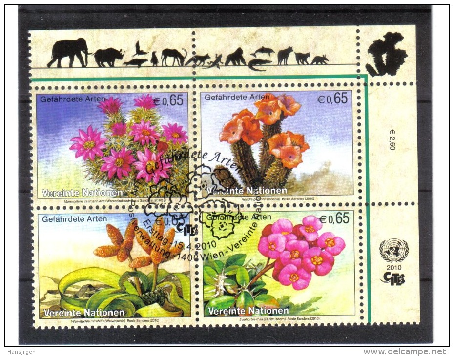 XIO202 UNO WIEN  2010 MICHL 639/42 VIERERBLOCK GEFÄHRTERTE ARTEN Used / Gestempelt - Unused Stamps