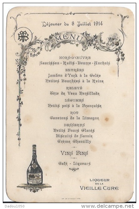 Déjeuné Du 8 Juillet 1914 - Menus