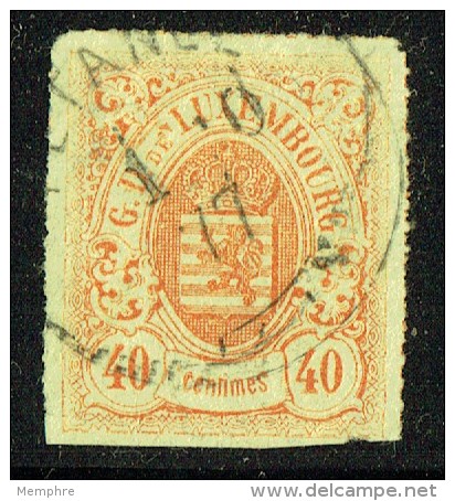 1865  Armoiries 40 Centimes  Rouge-orange   Percé En Lignes Colorées  Yvert 23  Oblitéré - 1859-1880 Stemmi