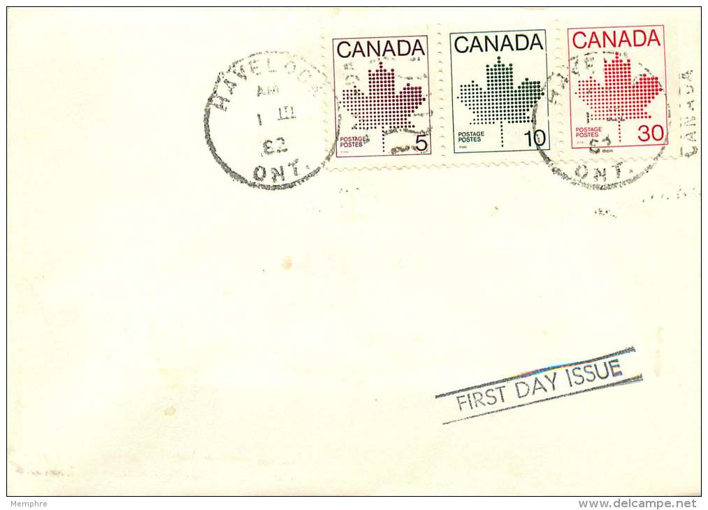 1982   5, 10 And 30  Cents Stylized Maple Leaf From Booklet Sc 940, 944 And 945  Very Rare FDC - 1981-1990