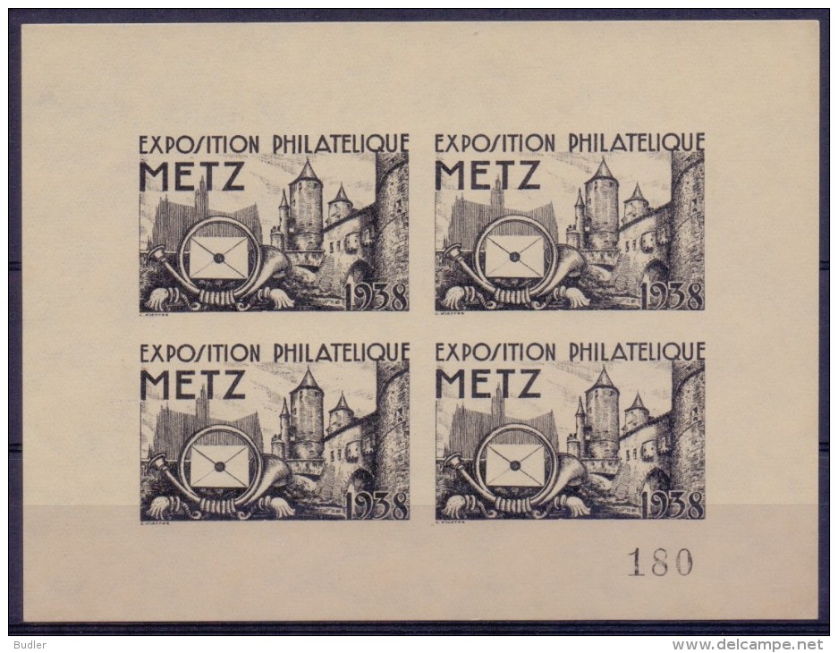 FRANCE :1938: Feuillet «Noir Sur Blanc» De 4 Vignettes/Cinderellas – MNH :  ## Exposition Philatélique – METZ ## - Erinnofilia