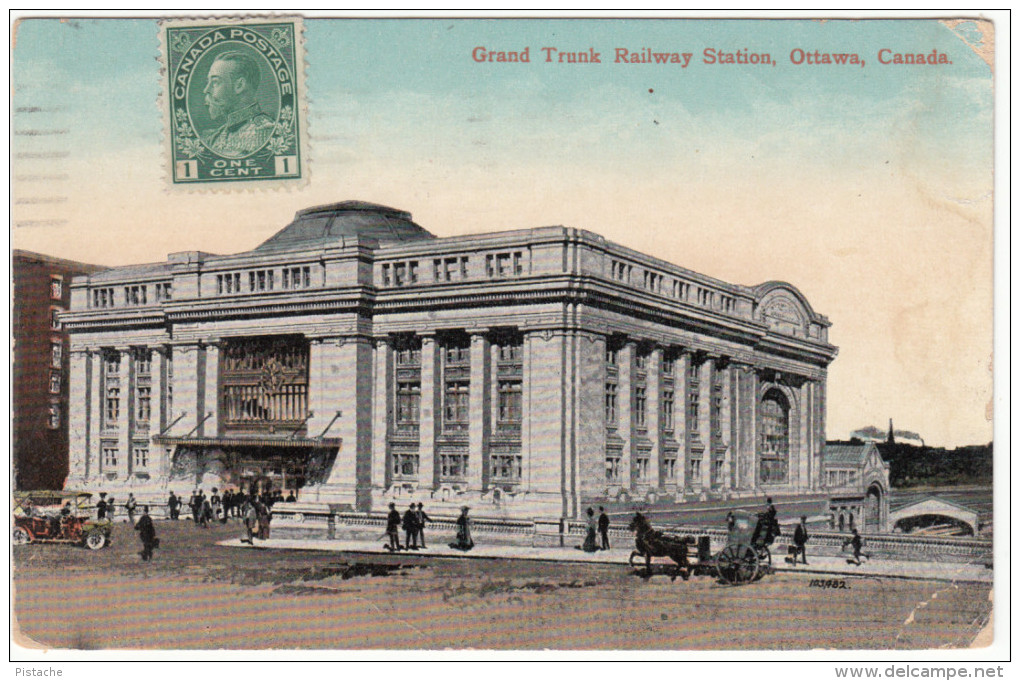 Ottawa Ontario Canada – Grand Trunk Railway Station  – Torn Corner (see 2 Scans) – Stamp & Postmark 1914 - - Ottawa