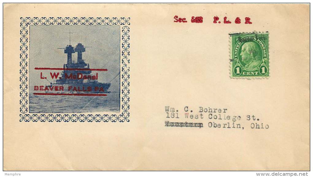 NAVAL COVER From The  L.W McDaniel, Beaver Falls PA  Precancelled Stamp - Brieven En Documenten