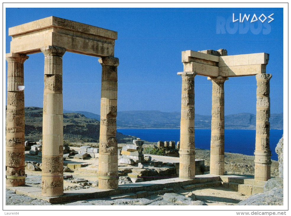 (777) Greece - Rodos Island Temple + Greece Stamp At Back Of Card - Cap Vert