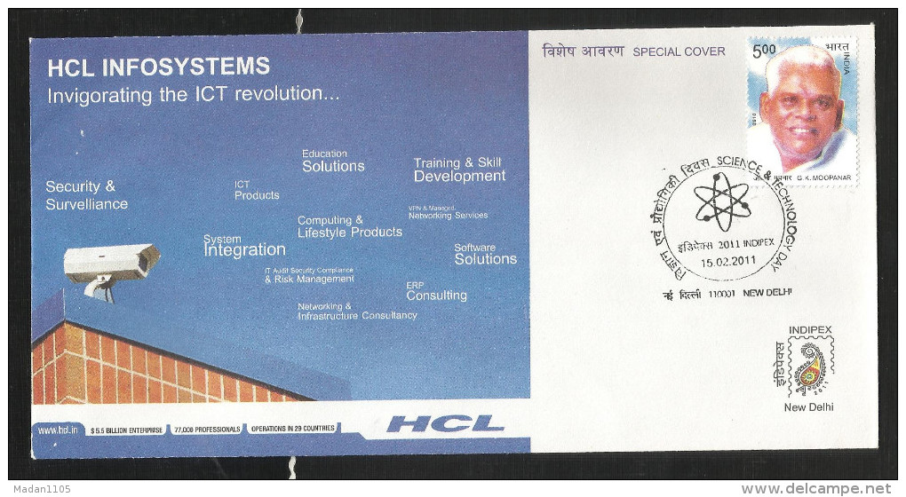 INDIA, 2011, SPECIAL COVER, Science & Technology Day, HCL Infosystems, Security Surveillance Camera, New Delhi Cancld - Cartas & Documentos