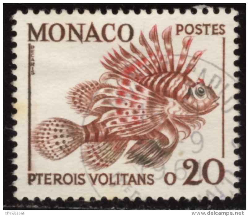 Monaco - Oblitéré - Charnière  Y&T 1960 N° 542 Pterois Volitans Rascasse Volante 20c Brun Et Grenat - Oblitérés