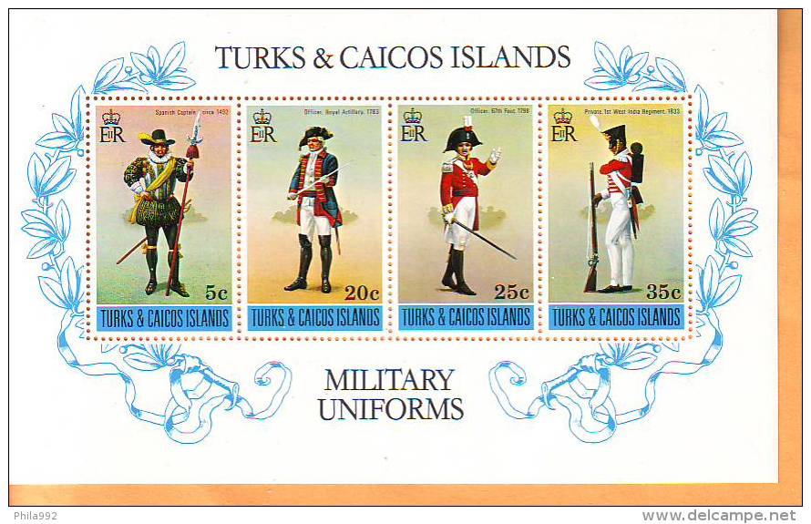 Turks And Caicos 1975 Y Military Uniforms Mi No Bl 5 MNH - Turks E Caicos