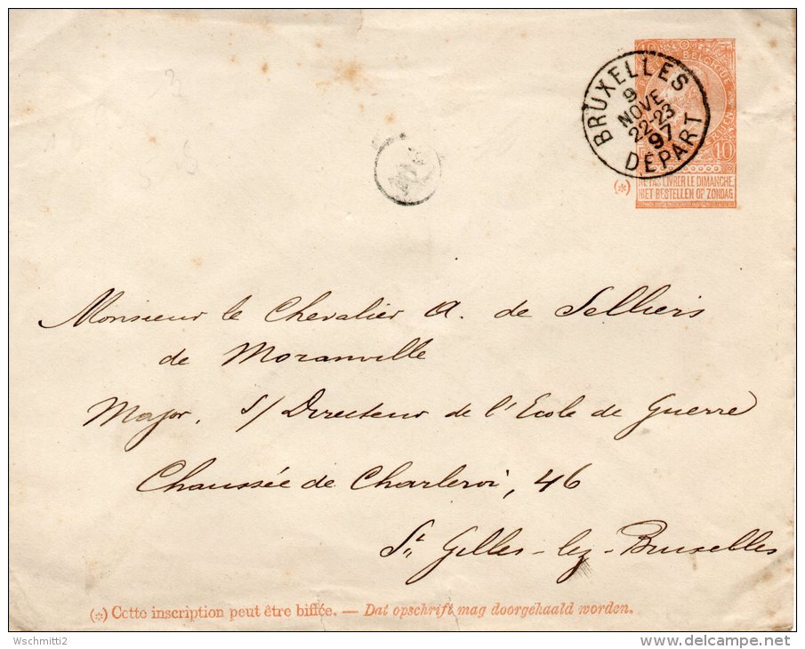 BE Briefumschlag 1897 BRUXELLES DEPART Nach St. GILLES-CHEZ-BRUXELLES - Letter Covers