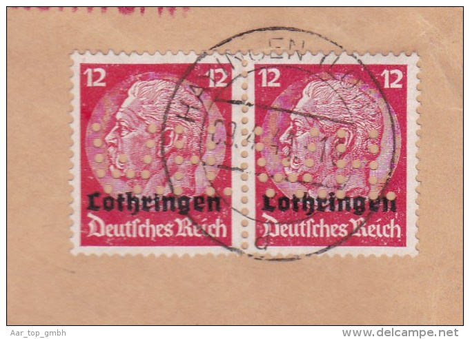 DR Deutsche Besetzung Lothringen 1941-04-09 Brief 2x12Pf. Perfin "W.H." - Besetzungen 1938-45