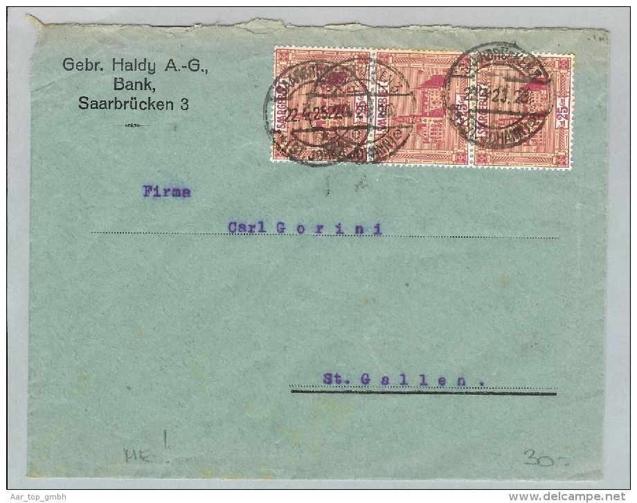 DE Saargebiet 1923-04-22 Brief Nach St.Gallen CH 3er Str. - Storia Postale