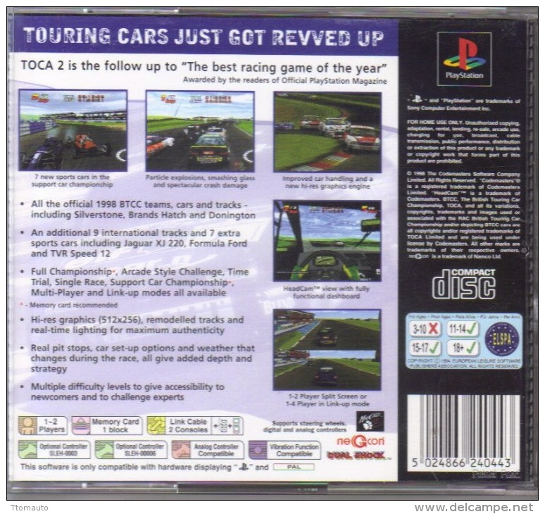 Jeux PS1  -  TOCA  2 Touring Car Championship - Playstation