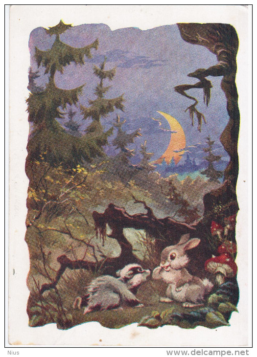 Russia USSR 1958 Fairy-tale Forest, Hare Rabbit Badger - 1950-59