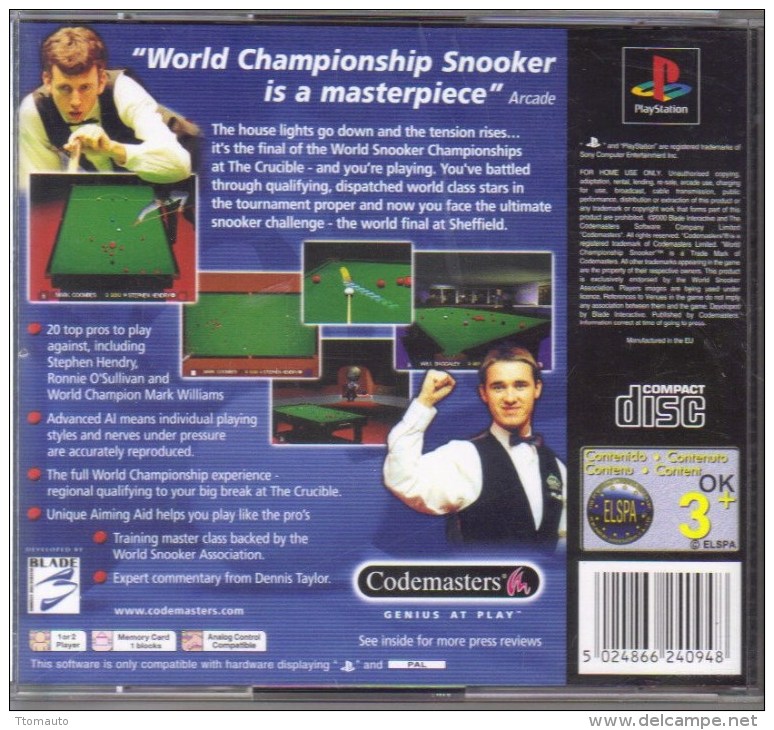 Jeux PS1  -   Snooker World Championship - Playstation